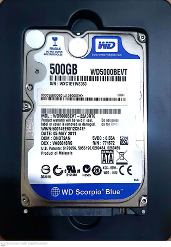 هارد دیسک لپ تاپ 500 گیگابایتی 2.5 اینچی SATA Western Digital WD5000BEVT (استوک)