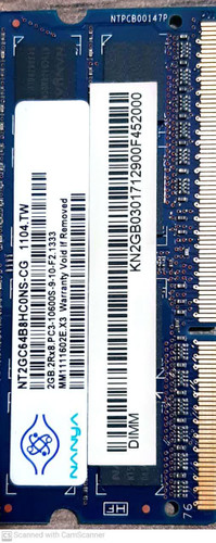 رم لپ تاپ (استوک) DDR3 1333 NANYA ظرفیت 2 گیگابایت (استوک)