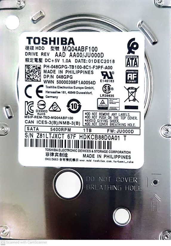 LAPTOP HDD 1 TERABYTE SATA TOSHIBA 5400RPM